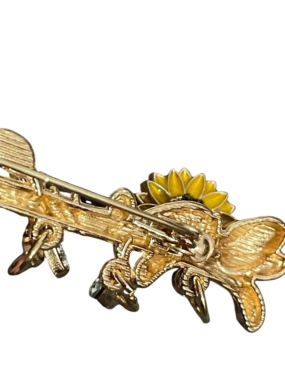 Gold-tone Enamel Garden Charm Brooch with Red Ladybug and Floral Charms